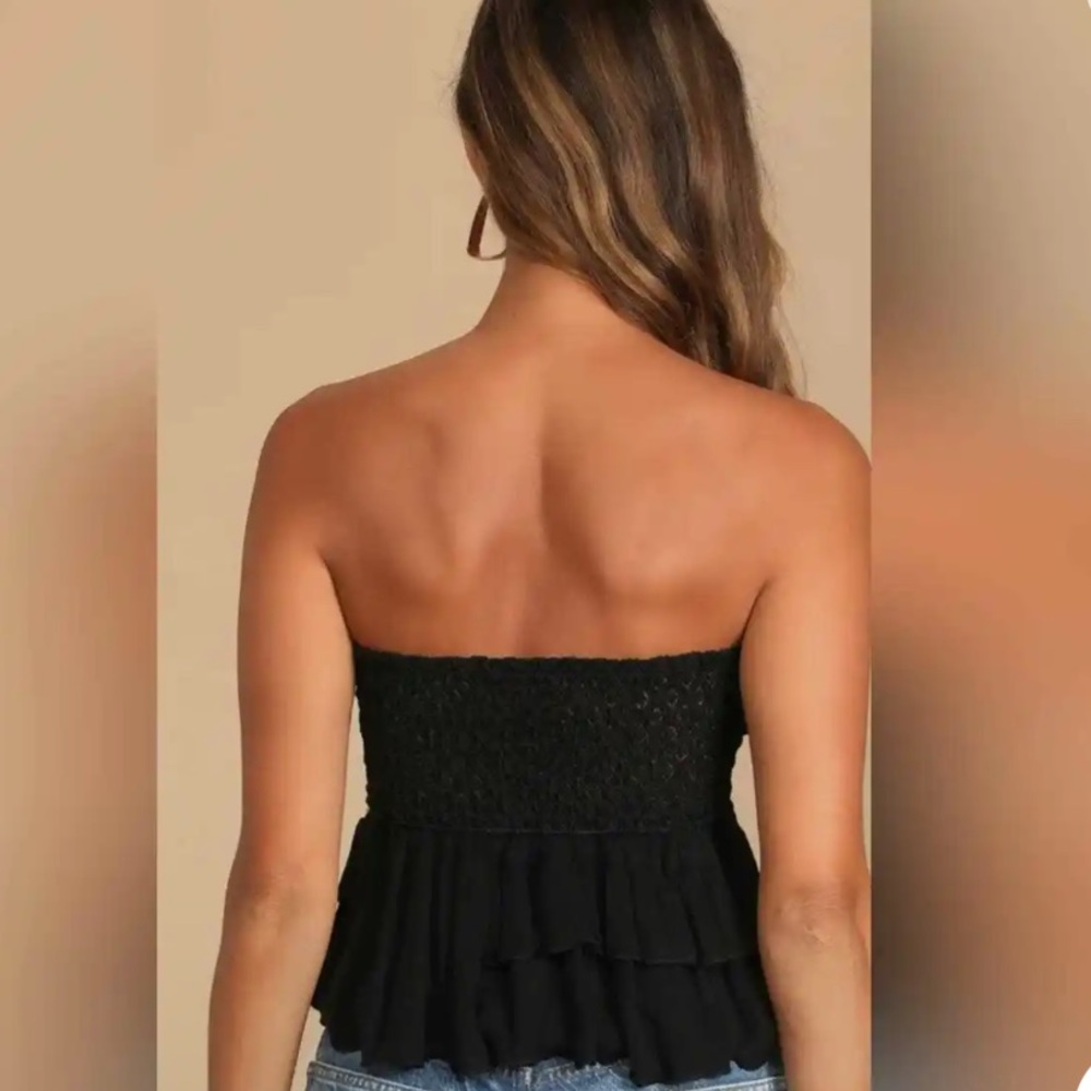 NWT Free People Adella Corset Cami Black Lace Tiered Strapless Crop Top - Picture 4 of 4